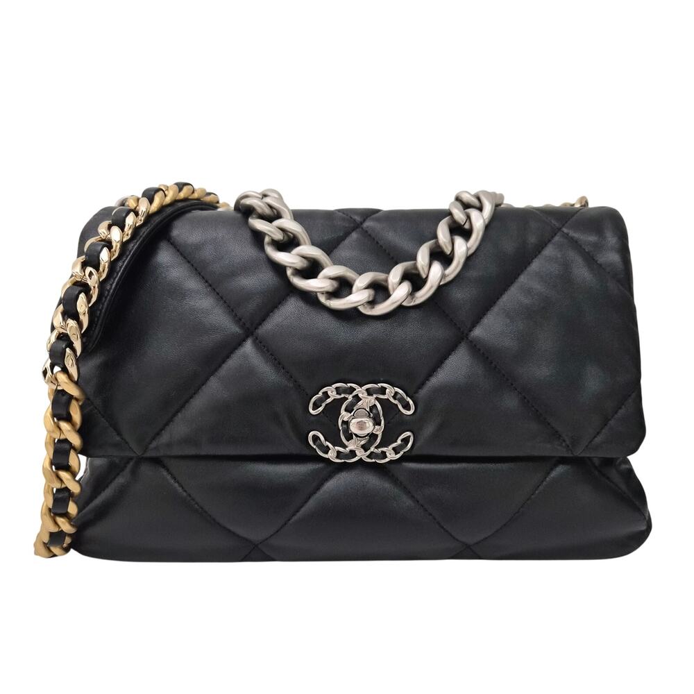 Chanel Lambskin Quilted Large Chanel 19 Flap Black